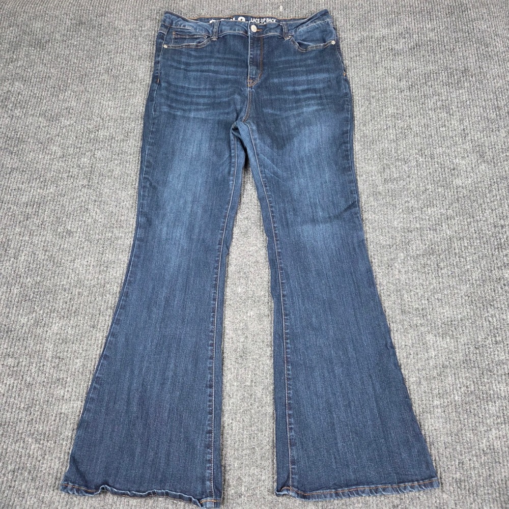 S.O.N.G. Lace-Up Back Fit N Flare Dark‎ Wash High Rise Jeans Womens 15/32